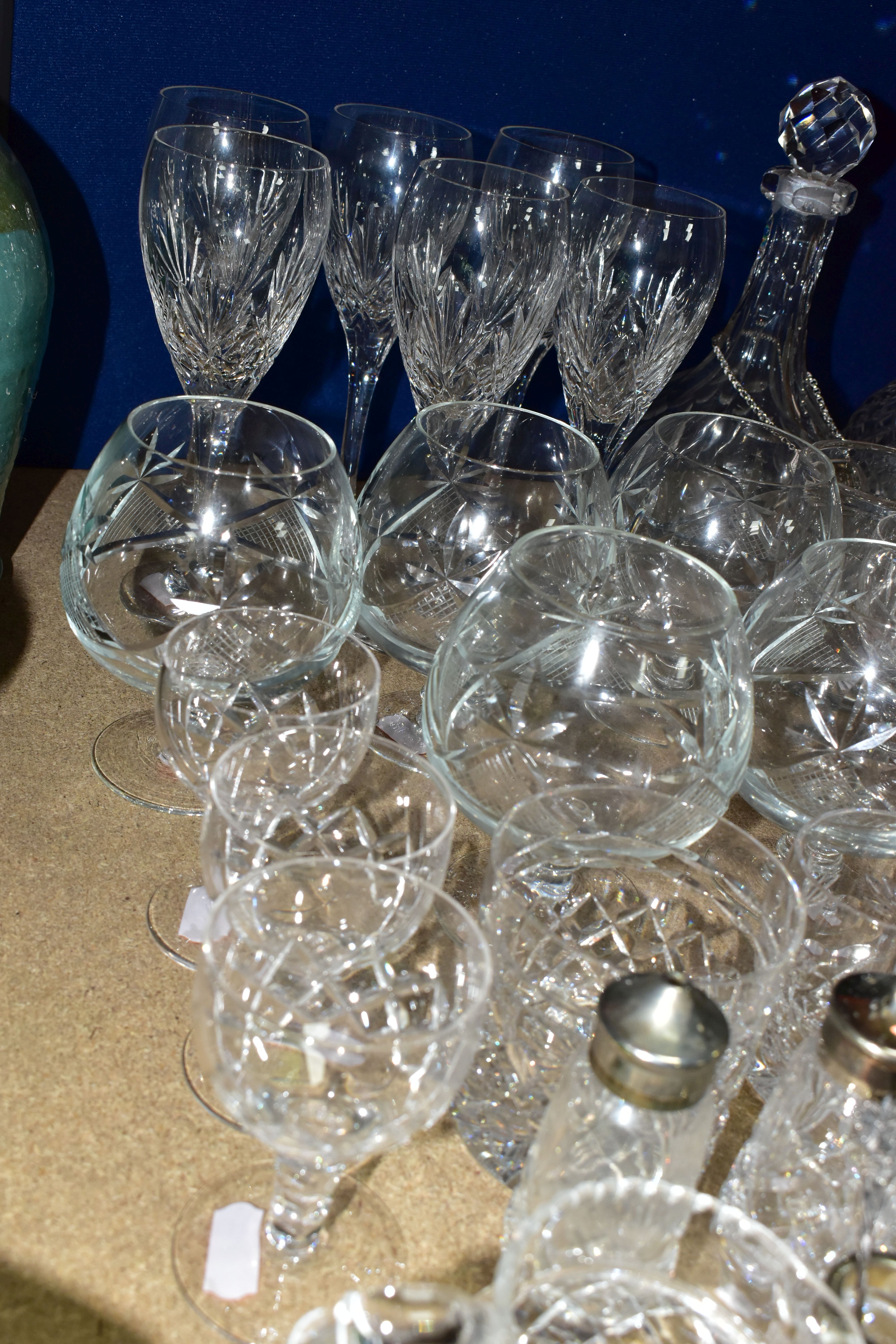 A QUANTITY OF CUT GLASS, comprising a set of six long stemmed wine glasses, sherry glasses, - Image 6 of 6