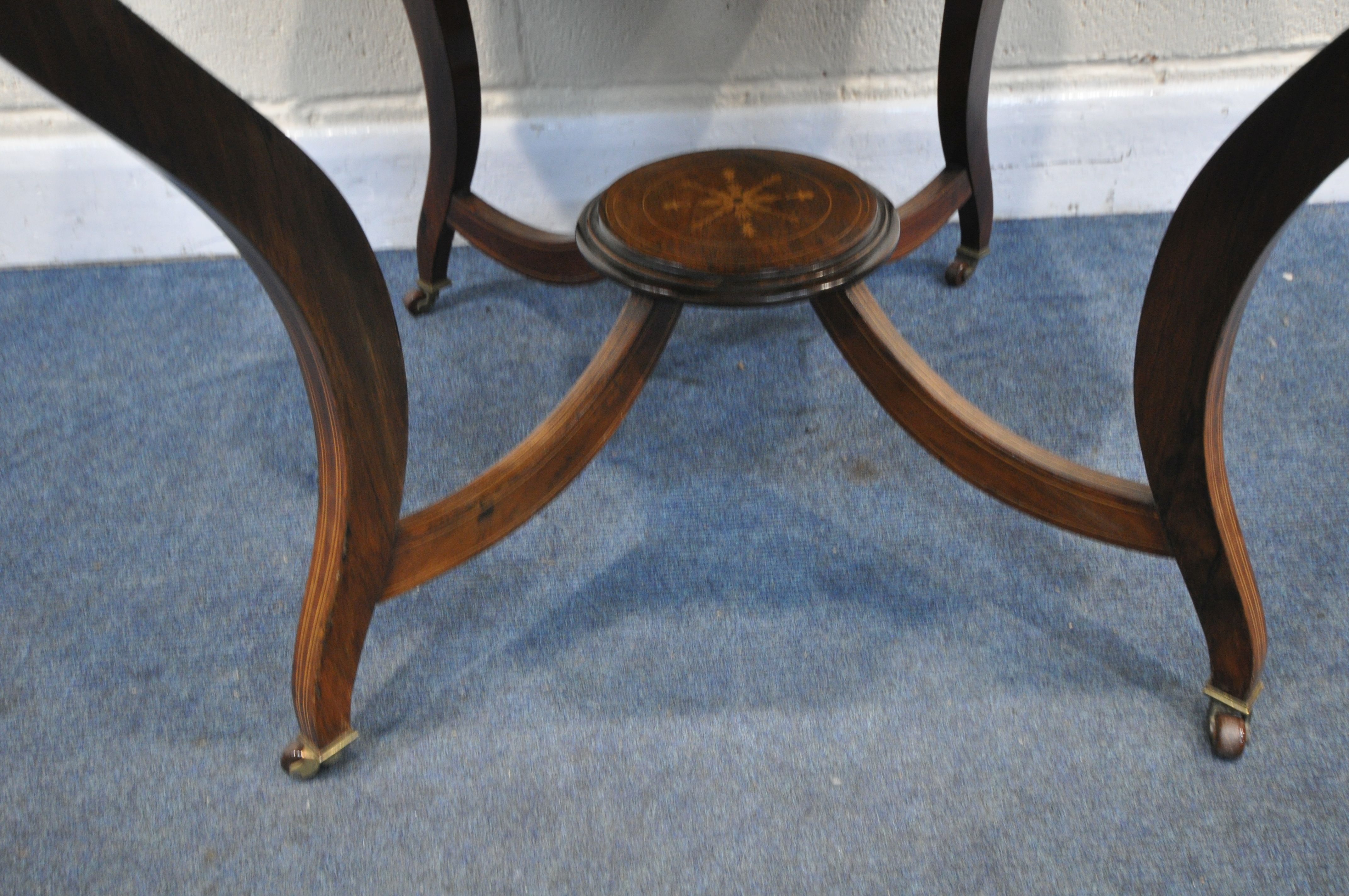 A 19TH CENTURY ROSEWOOD AND MARQUETRY INLAID OCTAGONAL CENTRE TABLE, on four shaped legs, united - Image 5 of 6