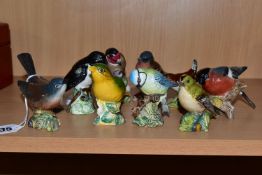 A COLLECTION OF NINE BESWICK BIRD FIGURINES, comprising 2106- Whitethroat, 2274- Stonechat (broken