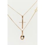 TWO 9CT GOLD PENDANT NECKLACES, the first a polished cross pendant, hallmarked 9ct Birmingham,