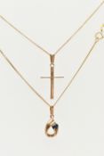 TWO 9CT GOLD PENDANT NECKLACES, the first a polished cross pendant, hallmarked 9ct Birmingham,