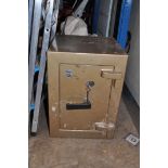 A VINTAGE DUDLEY SAFE with two outer door keys, smaller lock box to interior (loose) without keys