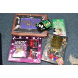 ONE BOX containing four boxes of Magic Trick Games and one book, 101 Amazing Card Tricks (1 box)