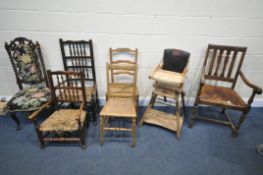 A SELECTION OF PERIOD CHAIRS, to include a Victorian mahogany barley twist high back chair with