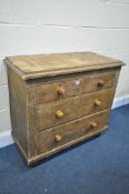 A VICTORIAN SCUMBLED PINE CHEST OF TWO SHORT OVER TWO LONG DRAWERS, width 91cm x depth 44cm x height