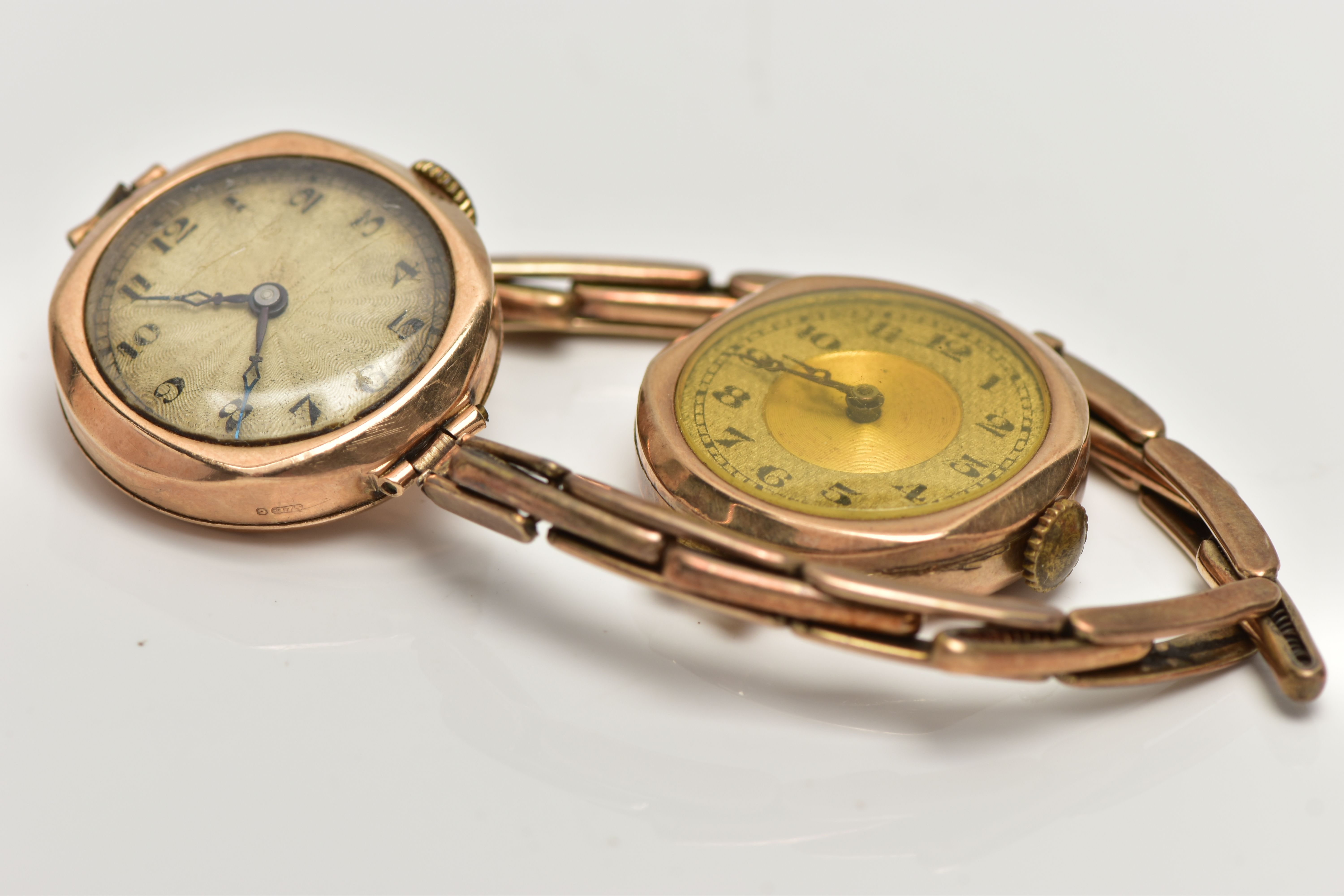 TWO CIRCA 1930'S 9CT GOLD WATCHES, the first a manual wind watch, round silver engine turned pattern - Image 4 of 5