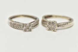 TWO DIAMOND RINGS, to include a 9ct white gold diamond cluster ring, set with round brilliant cut