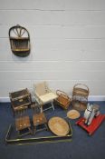 A SELECTION OF MISCELLANEOUS FURNITURE, to include a bamboo two tier wall shelf, a bamboo Japanese