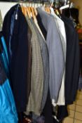 A LARGE QUANTITY OF GENTLEMEN'S LOUNGE SUITS AND JACKETS, comprising three black dinner suits, a '