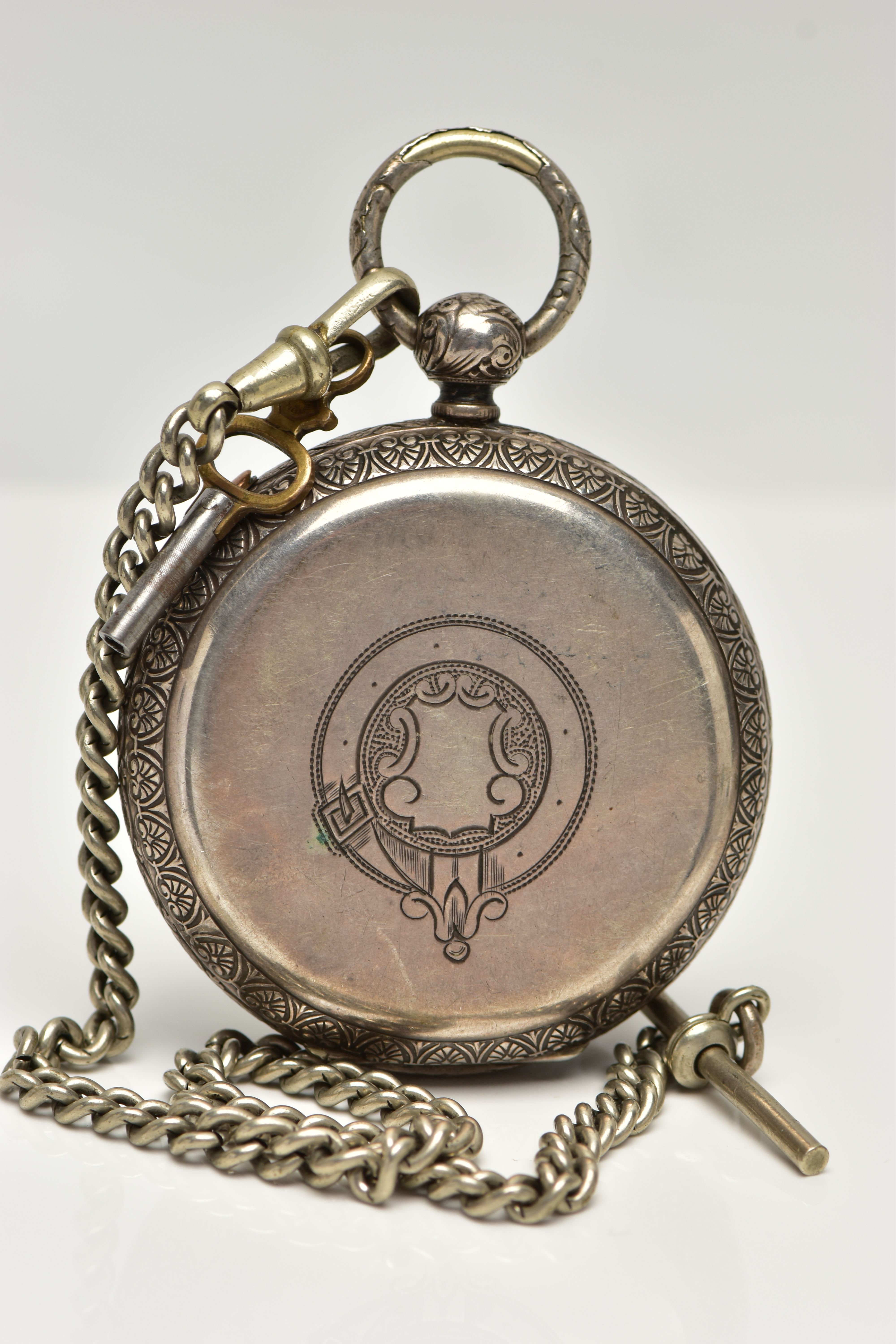 AN OPEN FACE POCKET WATCH, key wound movement, white dial signed 'Patent chronograph', Roman - Image 2 of 4