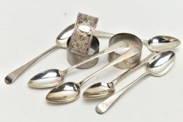 AN ASSORTMENT OF SILVER ITEMS, to include six old English teaspoons, engraved with monogram