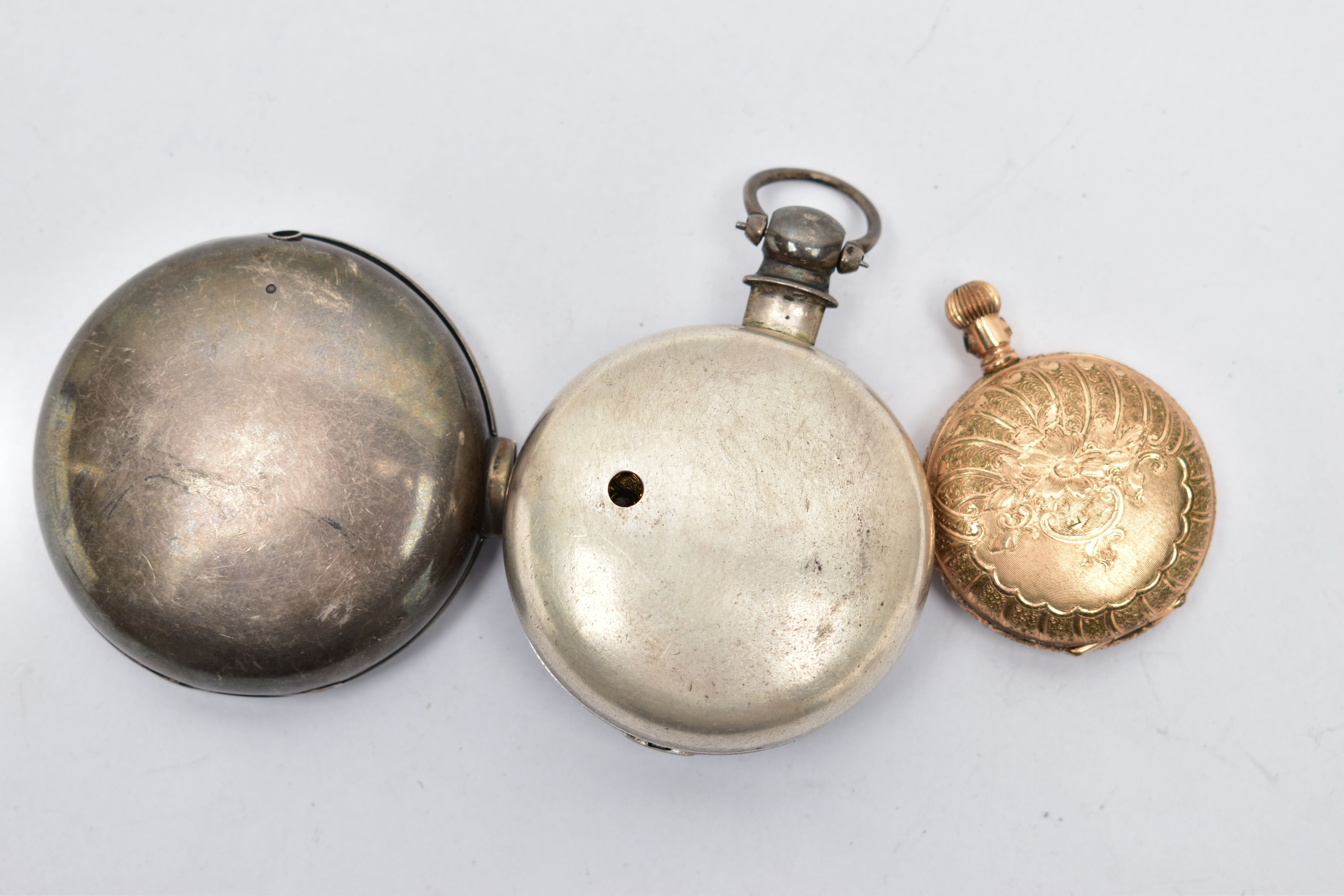 TWO POCKET WATCHES, the first a George IV open face key wound pocket watch, Roman numerals, - Image 2 of 5