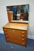 A MID CENTURY TEAK STAG DRESSING CHEST, with a single adjustable mirror, above four graduated