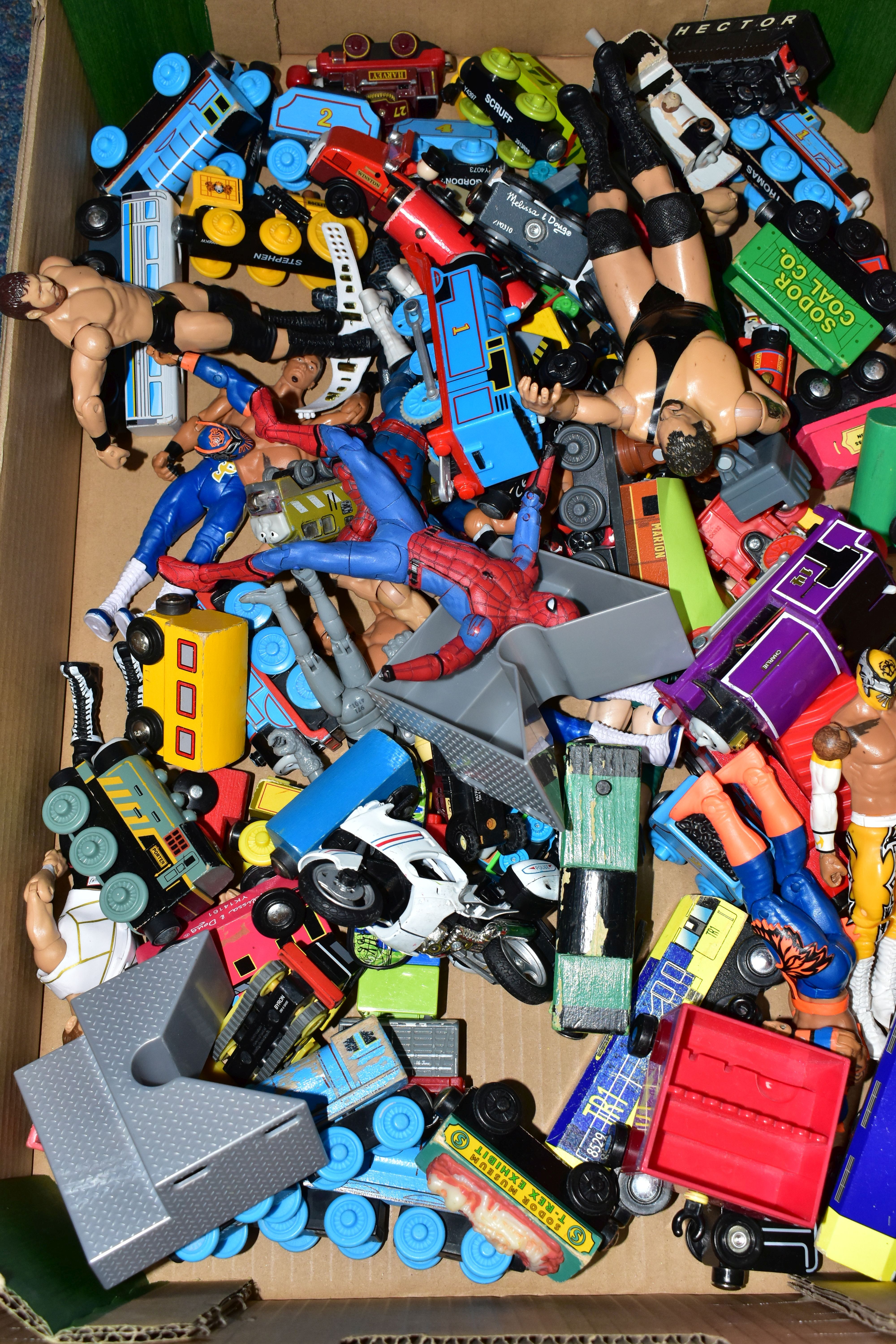 A QUANTITY OF ASSORTED TOYS, to include assorted Thomas the Tank Engine and Melissa & Doug push