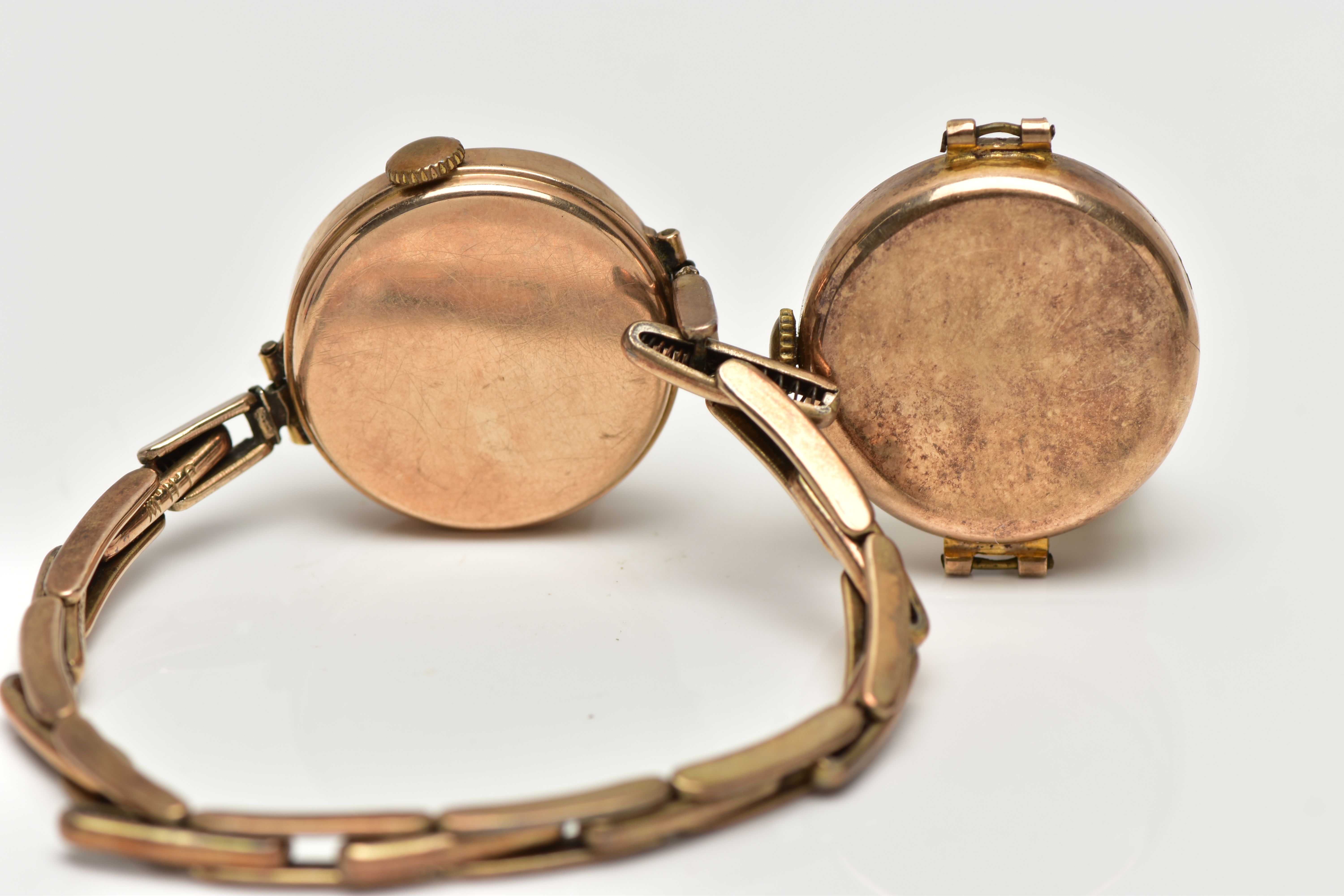 TWO CIRCA 1930'S 9CT GOLD WATCHES, the first a manual wind watch, round silver engine turned pattern - Image 2 of 5