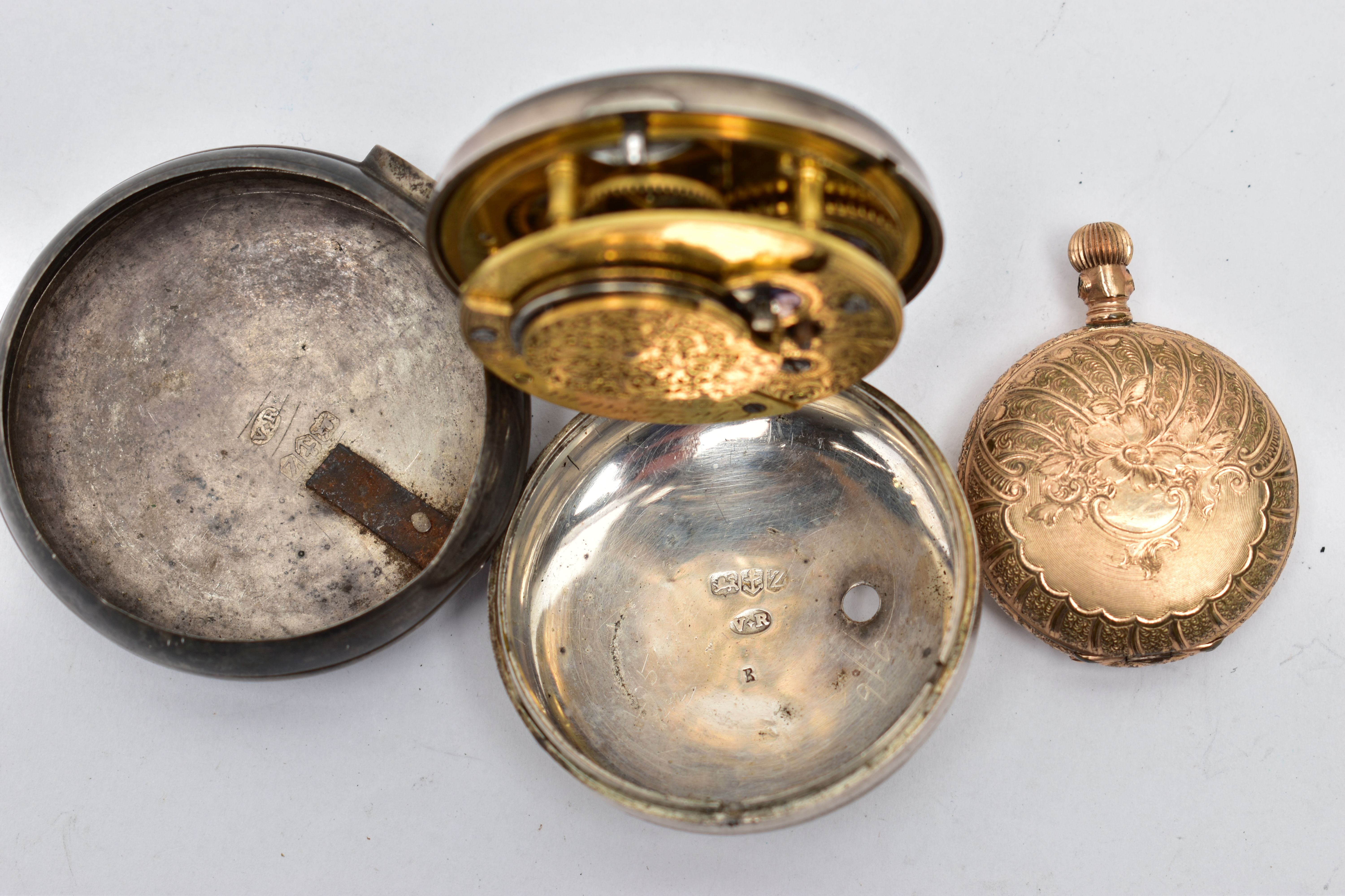 TWO POCKET WATCHES, the first a George IV open face key wound pocket watch, Roman numerals, - Image 3 of 5