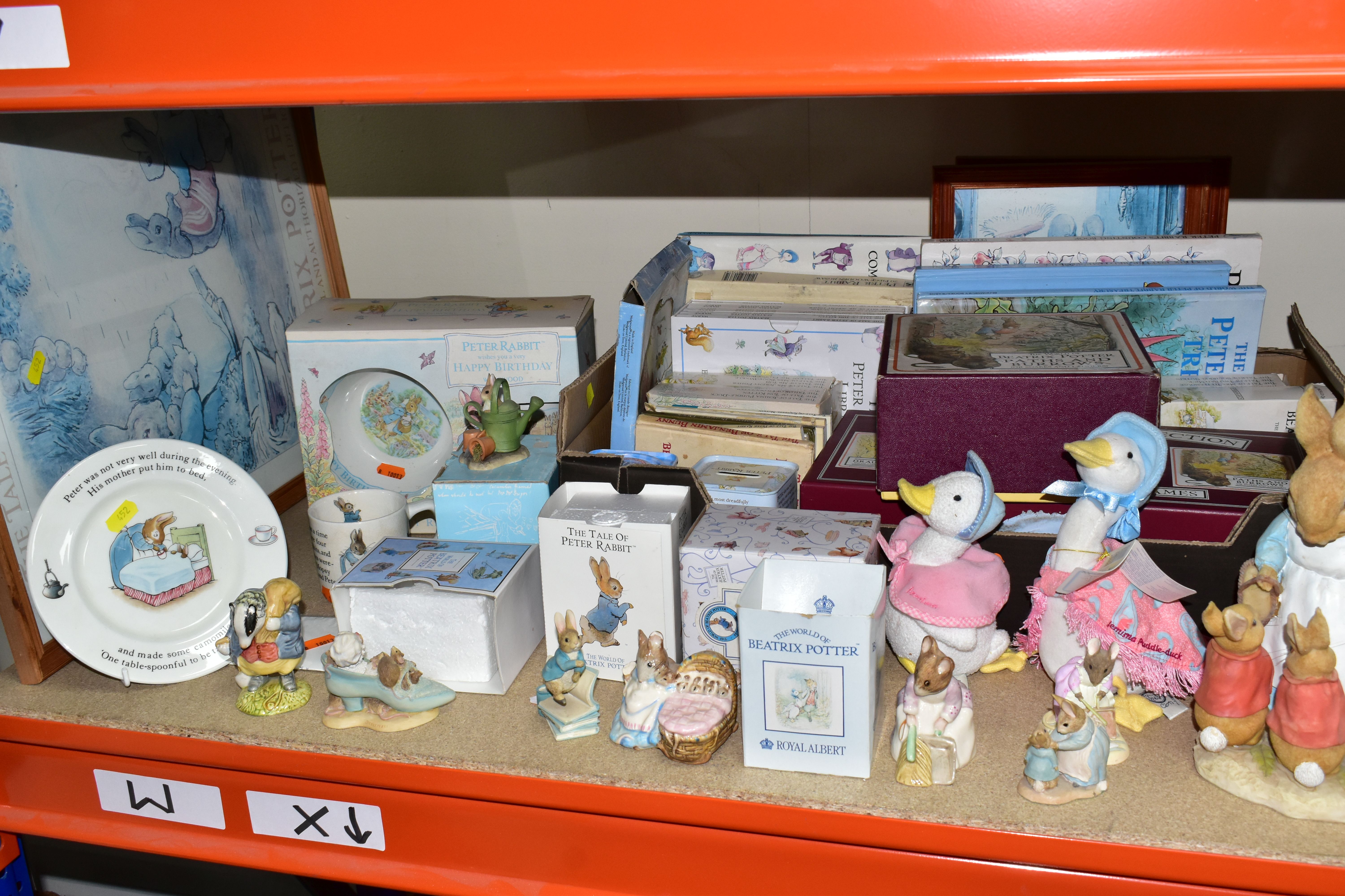 A COLLECTION OF BEATRIX POTTER CERAMICS, ORNAMENTS AND BOOKS, to include a Royal Albert 'Hunca Munca