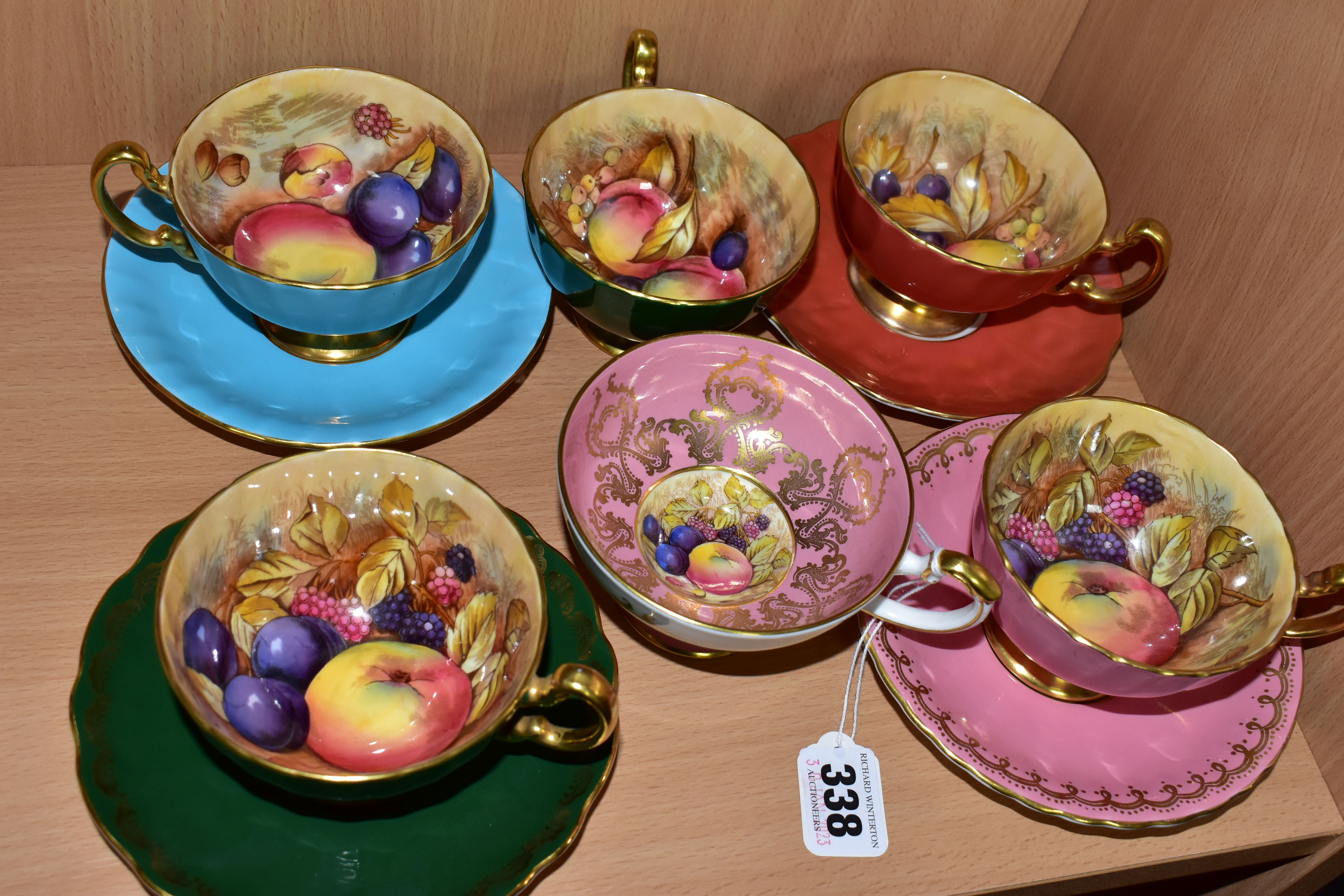 A SET OF FOUR AYNSLEY ORCHARD GOLD CABINET TEA CUPS AND SAUCERS, all cups are signed by D.Jones, - Image 2 of 4