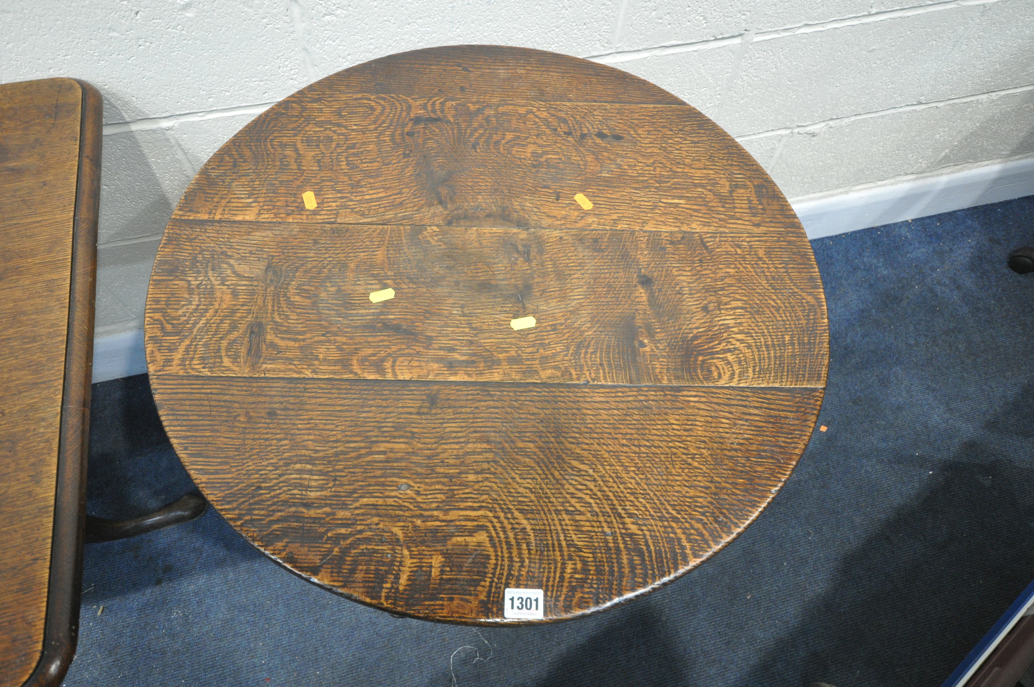 TWO GEORGIAN OAK TILT TOP TRIPOD TABLES one circular, diameter 70cm x height 72cm, and the other - Image 2 of 4