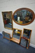 A SELECTION OF VARIOUS MIRRORS, to include a rectangular gilt frame bevelled edge wall mirror,