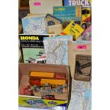EPHEMERA & DIECAST VEHICLES, two boxes one containing two Majorette model trucks and trailers, a