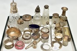 A PARCEL OF 19TH, 20TH AND 21ST CENTURY SILVER, the majority being silver mounted glass condiment