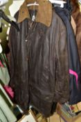 A GROUP OF VINTAGE CLOTHING, comprising a Barbour 'Northumbria' jacket men's size large with a