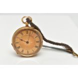 A YELLOW METAL OPEN FACE POCKET WATCH, key wound pocket watch, round gold floral detailed dial,