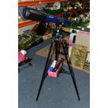 A BRESSER TELESCOPE, 70x 700 with an adjustable tripod stand, together with a Pyramid portable stand