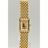 A LADY'S WRISTWATCH, quartz movement, rectangular dial with a 999.9 fine gold 1g ingot dial, dot