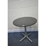 AN INDUSTRIAL CIRCULAR BLACK MARBLE TOP TABLE, diameter 70cm x height 75cm (condition - slight