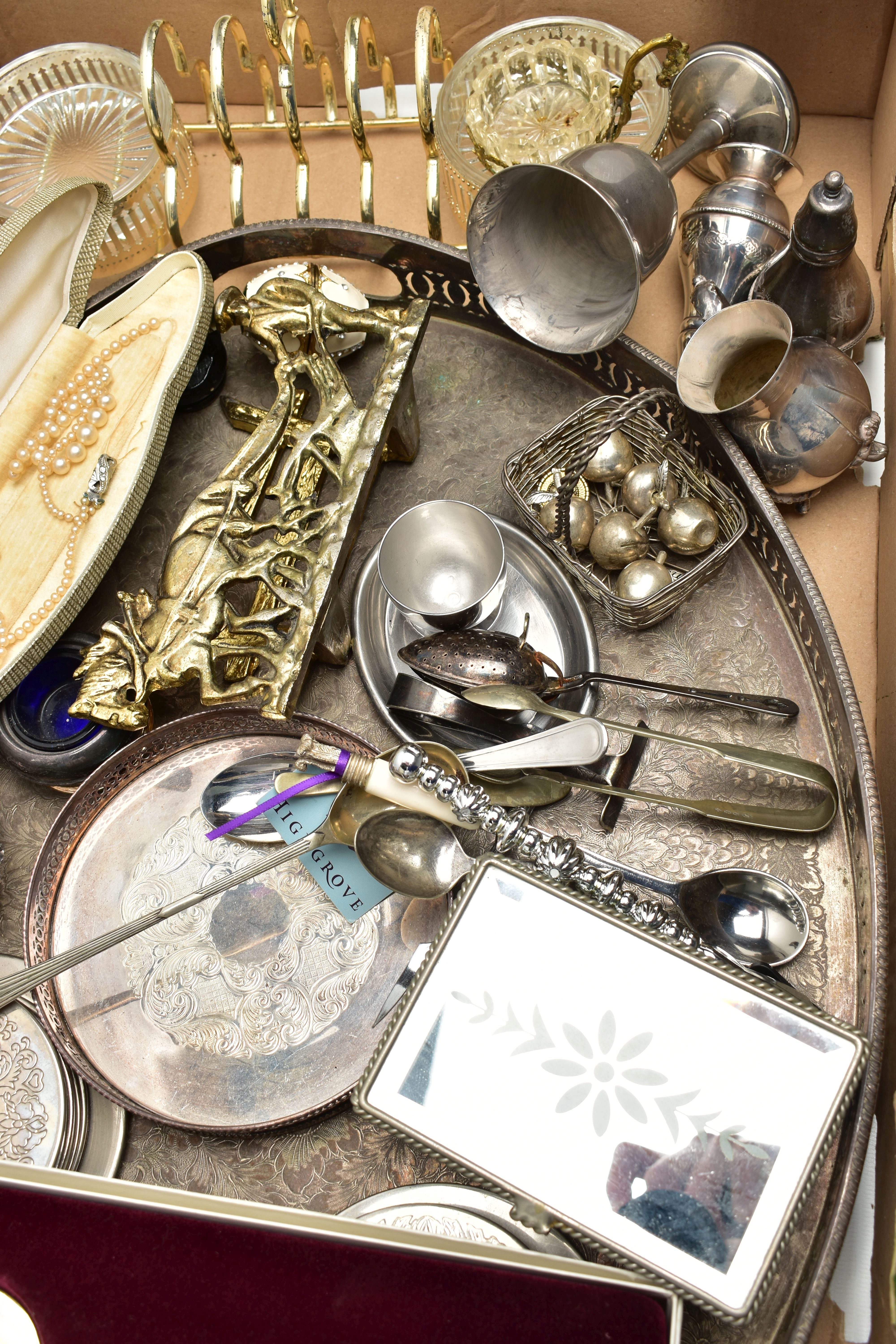 A SELECTION OF MAINLY SILVER PLATED WARE, to include a late Victorian silver bon bon dish with - Image 3 of 4