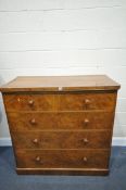 A VICTORIAN WALNUT CHEST OF TWO SHORT OVER THREE LONG DRAWERS, width 123cm x depth 56cm x height