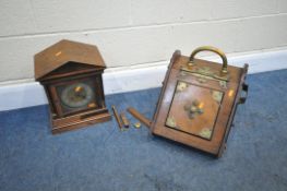 A LATE VICTORIAN WALNUT PURDONIUM, along with a distressed mahogany bracket clock (condition:-
