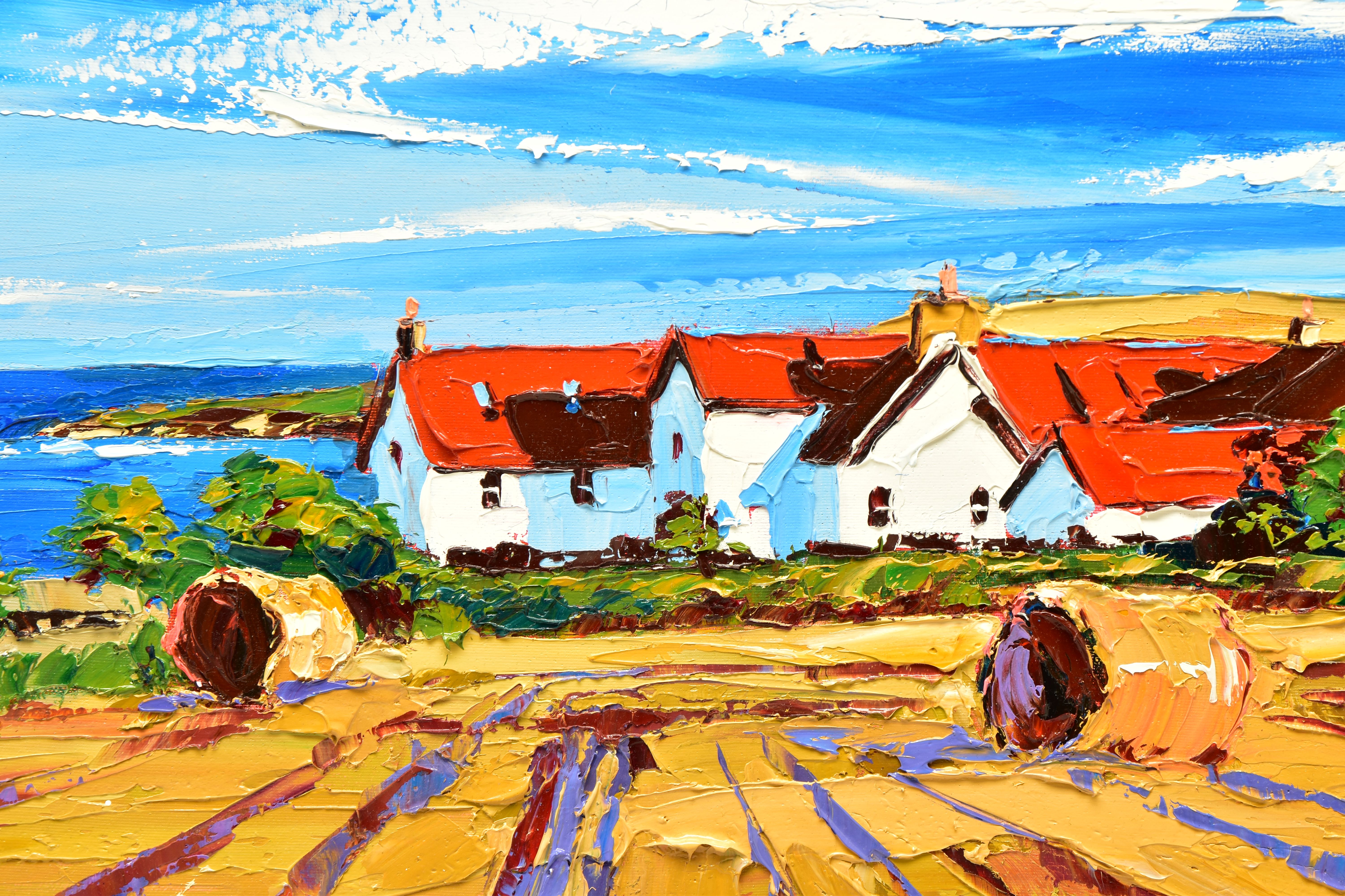 LYNN RODGIE (SCOTTISH CONTEMPORARY) 'AUTUMN HARVEST, ST ABBS', a Scottish coastal village landscape, - Image 3 of 13