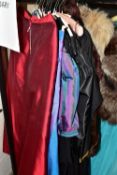 A COLLECTION OF LADIES VINTAGE CLOTHING, comprising three fur stoles, a brown fur jacket (small