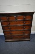 A VICTORIAN MAHOGANY CHEST OF TWO SHORT OVER FOUR LONG GRADUATED DRAWERS, width 122cm x depth 57cm x