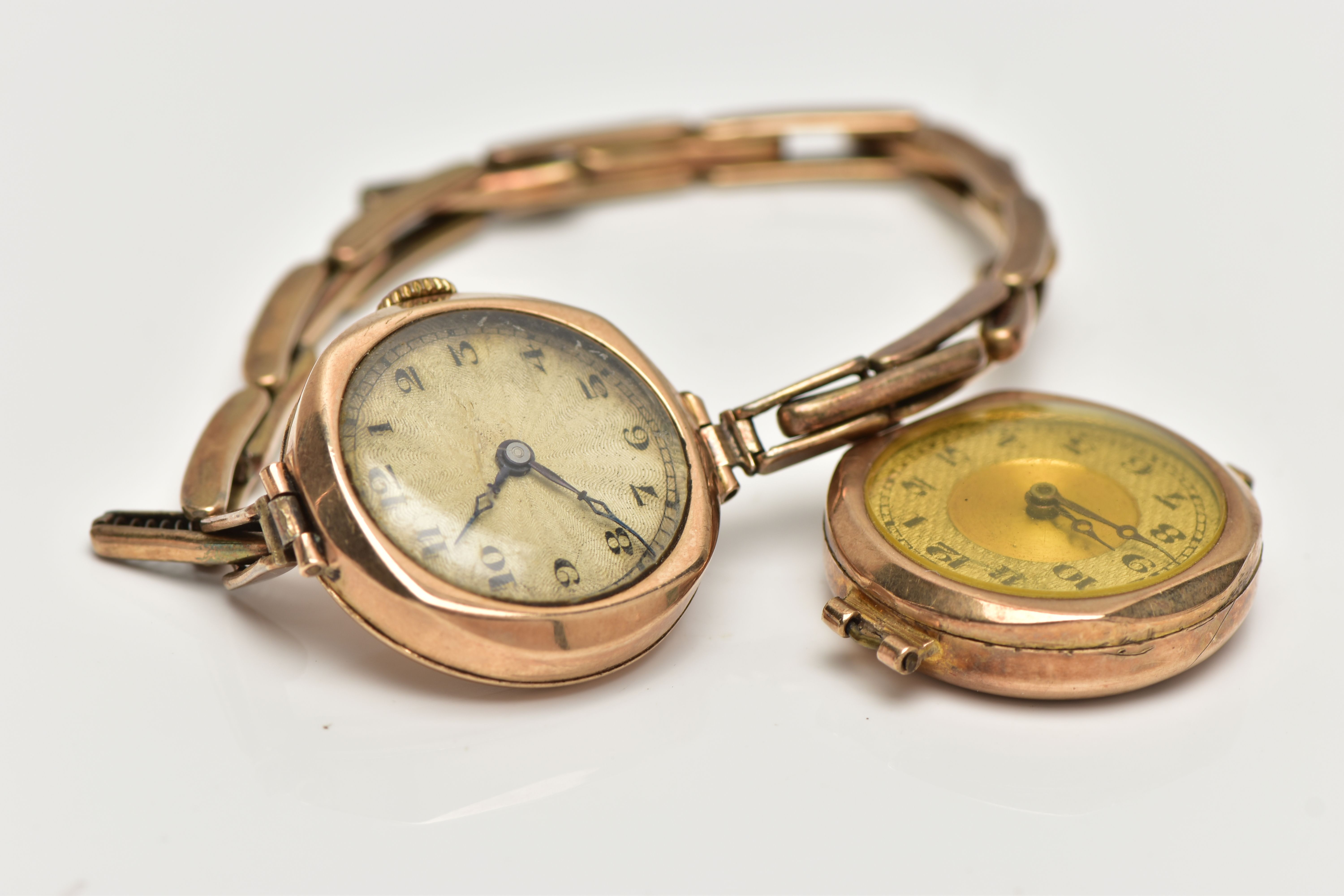 TWO CIRCA 1930'S 9CT GOLD WATCHES, the first a manual wind watch, round silver engine turned pattern - Image 5 of 5