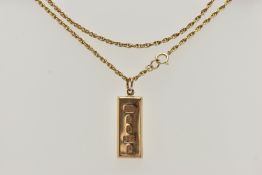 A 9CT YELLOW GOLD INGOT PENDANT AND CHAIN, the polished ingot pendant, hallmarked 9ct Sheffield,