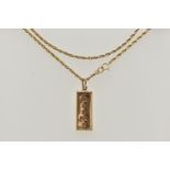 A 9CT YELLOW GOLD INGOT PENDANT AND CHAIN, the polished ingot pendant, hallmarked 9ct Sheffield,