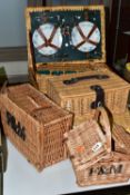 SIX WICKER BASKETS, comprising a small Fortnum and Masons hamper together with a small handled F&M