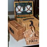 SIX WICKER BASKETS, comprising a small Fortnum and Masons hamper together with a small handled F&M