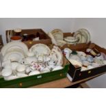 FOUR BOXES OF CERAMIC TEA AND DINNER WARES, to include a ten piece Aynsley B971 part tea set, a