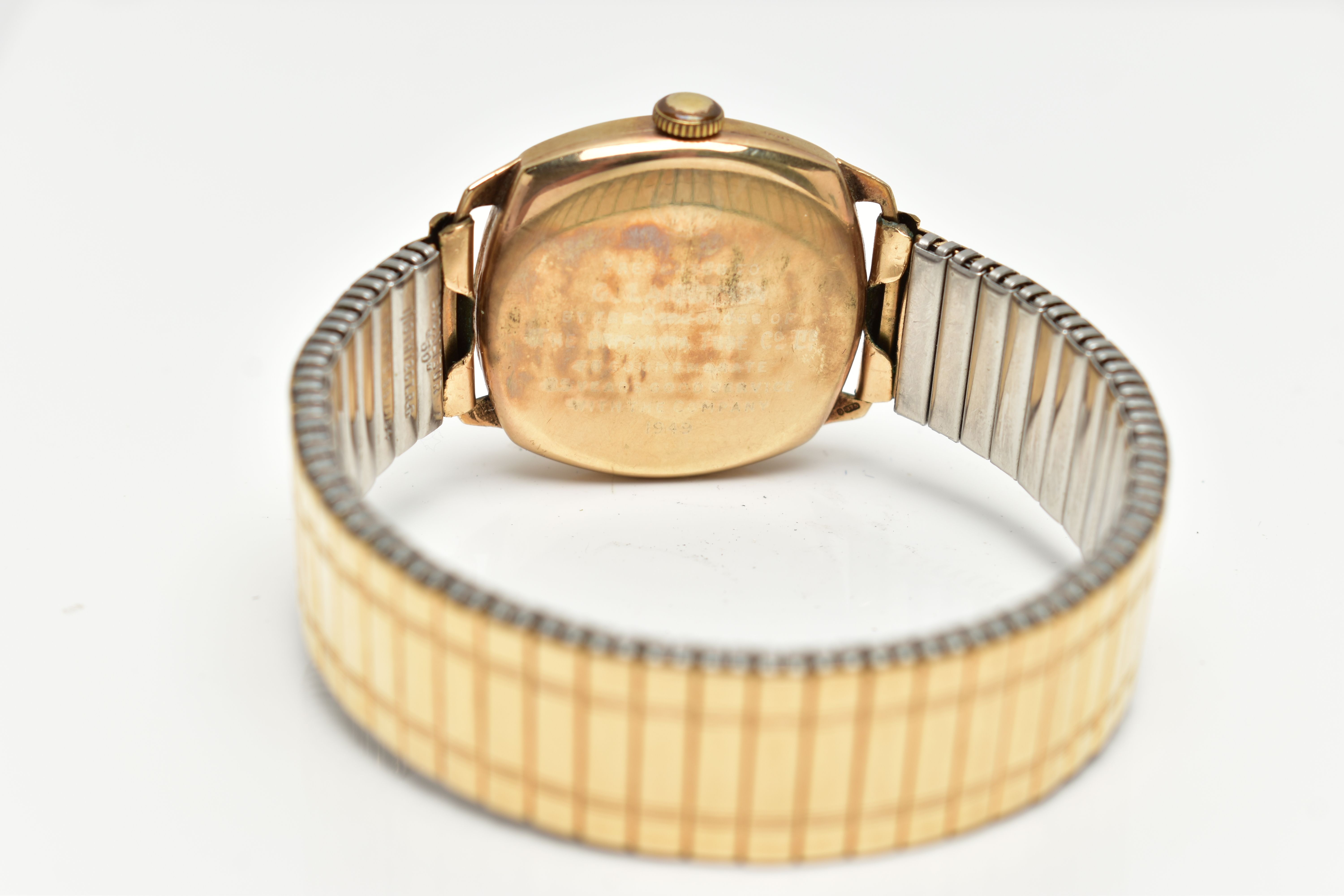 A 9CT GOLD 'J.W.BENSON' WRISTWATCH, manual wind, round silver dial signed 'J.W.Benson, London', - Image 5 of 6