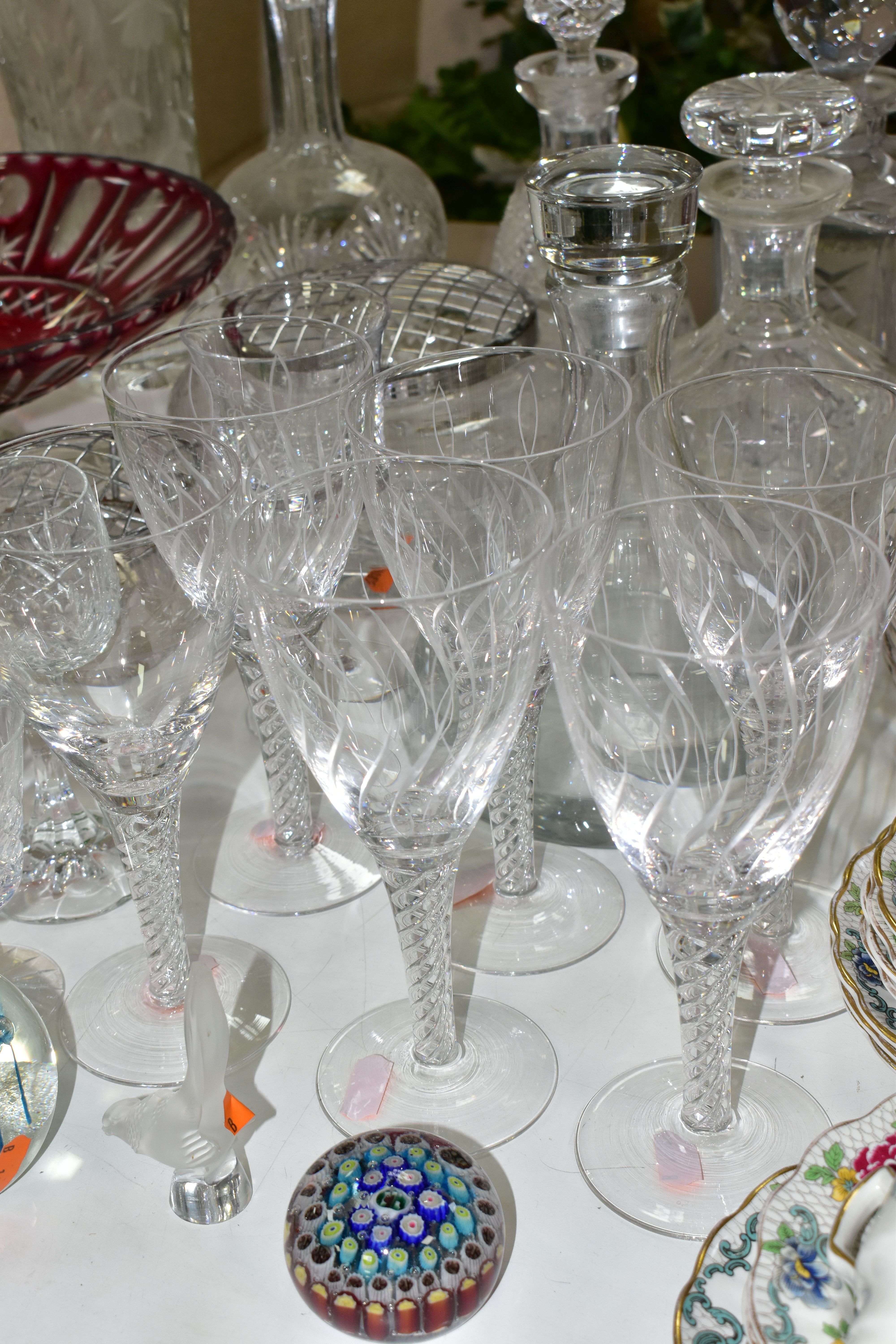 A GROUP OF CUT CRYSTAL AND COLOURED GLASSWARES, to include a large Stuart Crystal Cascade vase - Image 4 of 7