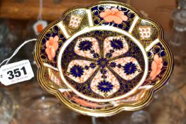A ROYAL CROWN DERBY IMARI 1128 BOWL, having a scalloped rim, red printed, painted and impressed