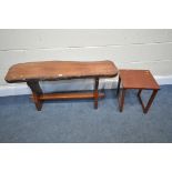A VARNISHED HARDWOOD LIVE EDGE TRESTLE BENCH, length 109cm x depth 32cm x height 52cm, and an