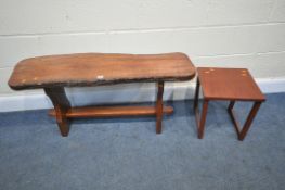 A VARNISHED HARDWOOD LIVE EDGE TRESTLE BENCH, length 109cm x depth 32cm x height 52cm, and an