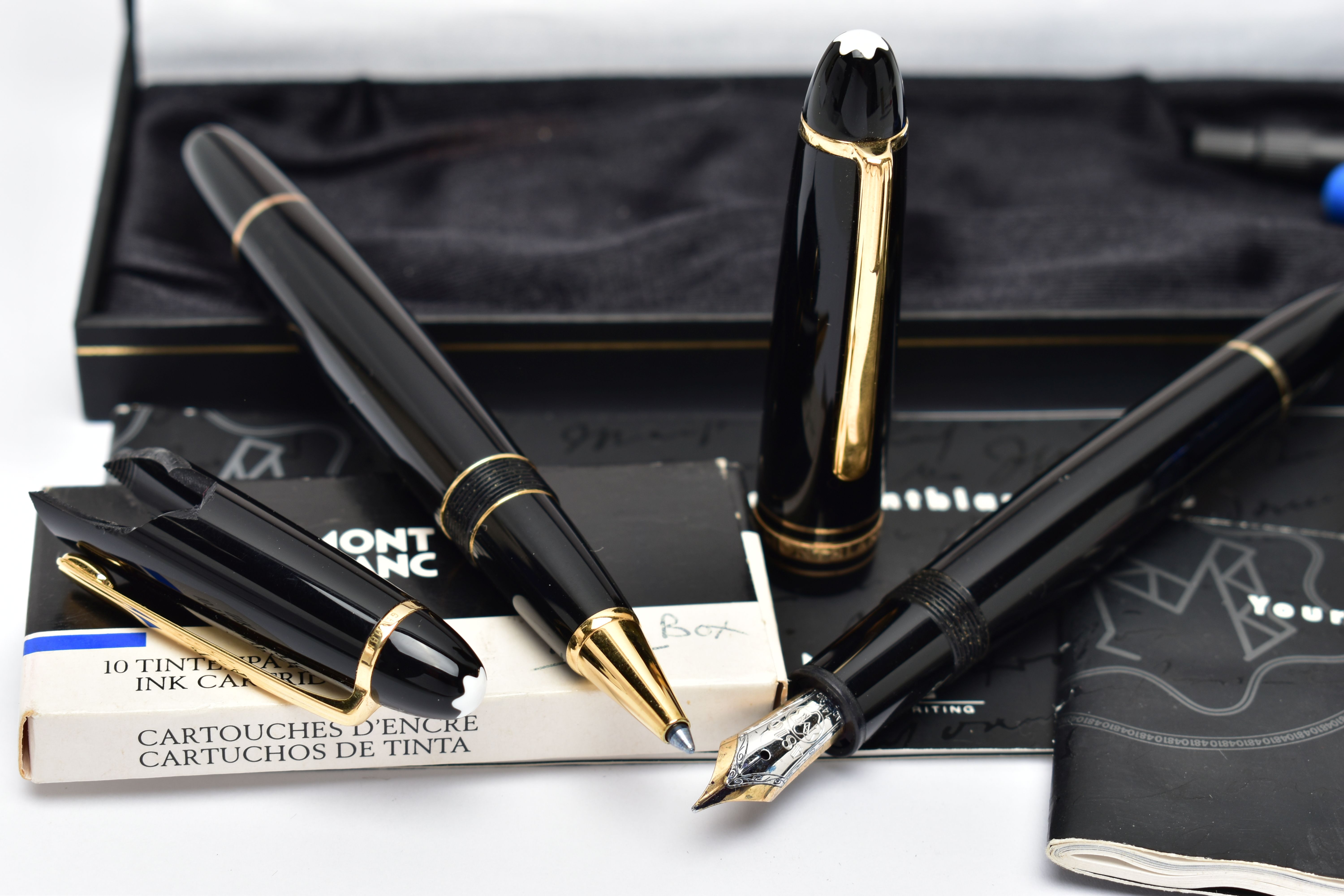 A CASED SET OF TWO 'MONTBLANC' PENS AND OTHER ITEMS, to include a black lacquer with gold trim, - Image 6 of 6