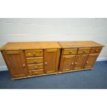 TWO PINE SIDEBOARDS, width 122cm x depth 47cm x height 90cm (condition:-distressed condition) (2)